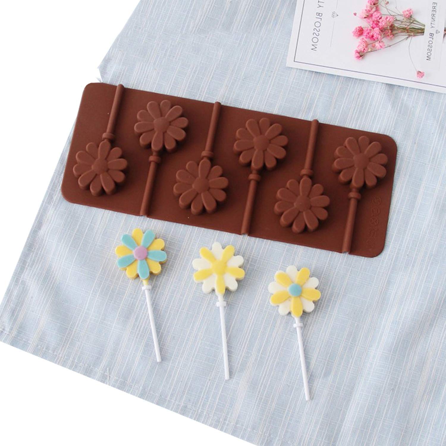 SYGA 6-Cavity Lolipop shap Chocolate Silicon Mould Candy Mould_Flower