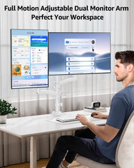 Dual Monitor Stand Height up to 26.6 inch, Monitor Desk Mount Holds up to 32 inch & 22 lbs Each, Gas Spring Dual Monitors Arm with C-clamp & Grommet Mounting, Freelift White