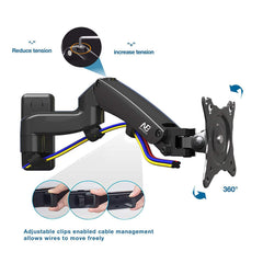 TECVITY Gas-Strut Monitor Arm for 17” to 35”, Load 3-12kg, Double Extension.
