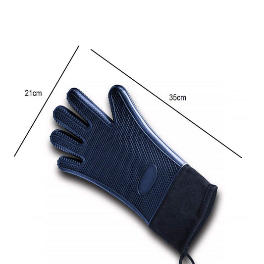 SYGA Set of 2 Cotton Lining Oven Gloves Environmentally Friendly Silicone Honeycomb Texture Non-Slip Thickening Insulation(Black)