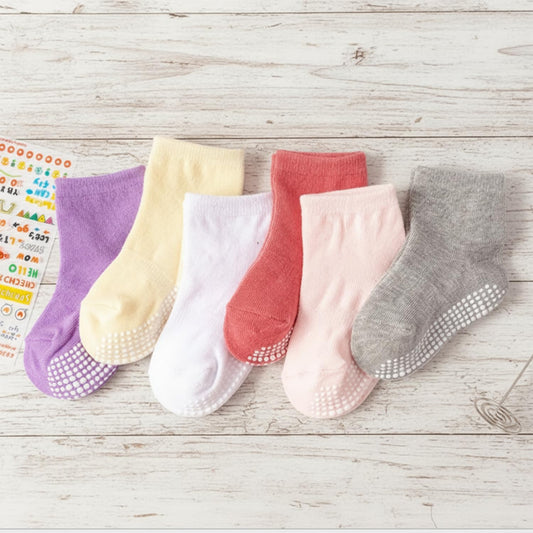 MOMISY Baby Girl Boys Non Slip Regular Socks Toddlers Infant Warm Cotton Stretch Anti-Slip -6 Pairs (DottedFemale, 0 to 6 Months), Multicolor