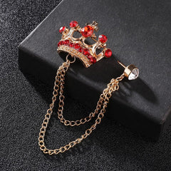 SYGA Men's & Women Suit Shirt Stud Lapel Pin Chain Tassel Brooch Pin with Crystal Chain(Golden Red Diamond)