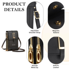 MOMISY Mobile Bag Cellphone Sling Card Holder Wallet Handbag, Transparent Screen, Crossbody Multi-function Shoulder Bag for Girls-Belt (Black)