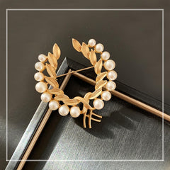 SYGA Brooch Pin Fashion Crystal Rhinestone Jewellery Pin Vintage Clothing Accessories Decoration White Pearl Wheat Ear Gold Brooches For Women- S234