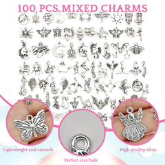 SYGA 100 Pieces Mixed Charms Pendant Charms Craft Supplies for Earrings Necklace Bracelet Jewellery DIY Making (Silver-001)