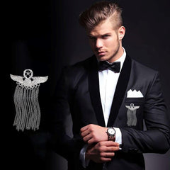 SYGA Men's & Women Suit Shirt Stud Lapel Pin Chain Tassel Brooch Pin with Crystal Chain(Badge Tassel silver)