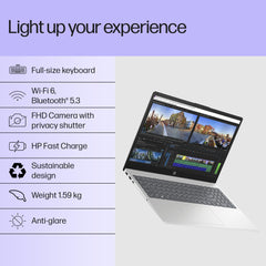 HP 15, 13th Gen Intel Core i3-1315U (12GB DDR4, 512GB SSD) FHD, Anti-Glare, Micro-Edge, 15.6''/39.6cm, Win11, M365 Basic(1yr)* Office24, Silver, 1.59kg, fd0573TU, FHD Camera w/Shutter Laptop