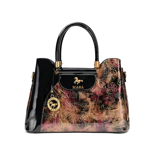 SYGA Women's Tote Bag – Floral Print & Embossed, Spacious Daily Shoulder Bag with Zipper Pockets and Cover Closure