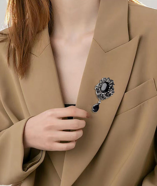 SYGA Brooch Pin Fashion Crystal Rhinestone Jewellery Pin Vintage Clothing Accessories Decoration Vintage Black Diamond Brooches For Women- S74