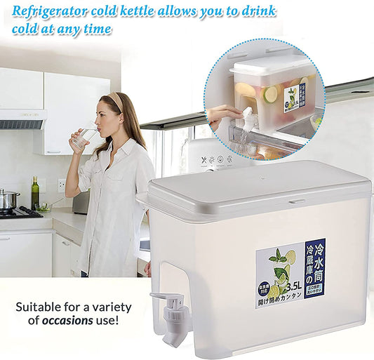 SYGA 3.5L Water Jug with Faucet, Lemon Juice Jug for Refrigerator Plastic Drinks Dispenser with Lid, Summer Reusable Large Ice Water Infuser Cold Buckets Fruit Teapot Tea Kettle for Home Party
