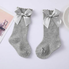 MOMISY Baby'S 3 Pairs Of Spring Winter And Autumn Combed Cotton Long Tube Knee-High Socks (Greywhitepink,1-2Y)