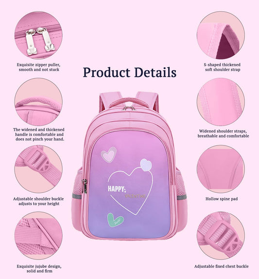 SYGA Kids School Bag Love Design, Lightweight Backpack for Elementary school students (Pink)