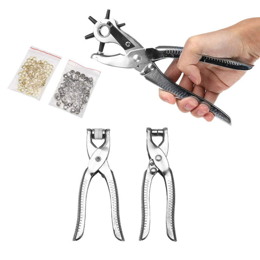 SYGA 3 in 1 Leather Belt Hole Punch, Eyelet Pliers and Snap Button Setter Tool Kit (Silver) -Set of 3