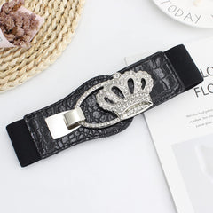 SYGA 7 styles of flower-shaped diamond-encrusted buckle elastic girdle women's fashion dress decorative waist 5cm black elastic wide belt-EL223-1