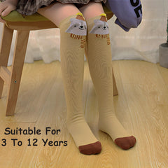 MOMISY 1 Pair of Baby Spring Winter And Autumn Combed Cotton Long Tube Knee-High Socks Suitable Age of 3 to 12 Years (IN, Age, 3 Years, 12 Years, YellowFox)