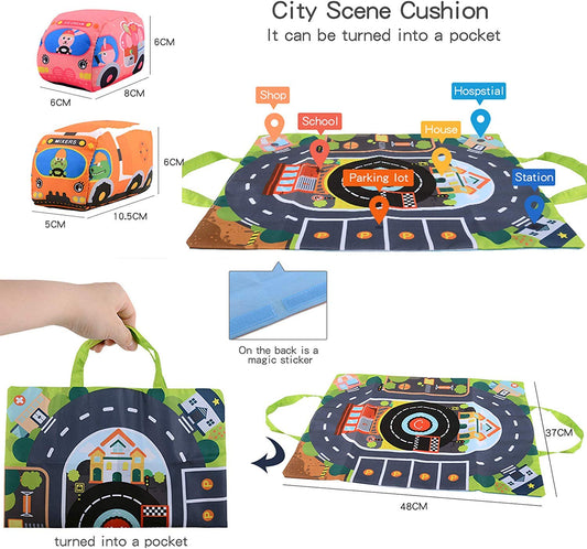 SYGA Soft Cars Toys,Town Play Mat,9 PCs Toddler Cars Activities Cloth Vehicles Toy Car Set.