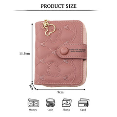 SYGA Women's Short Zipper Buckle Heart Shaped Wallet with Key Chain, Cute for Girls Pu Leather Wallet Coin & Card Purse(Mickey Pink)