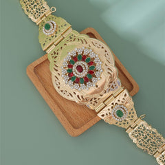 SYGA Women's Moroccan Style Metal Small Waist Chain Women's Wedding Jewelry Belt Glossy Design Kamarband(Gold+Green)