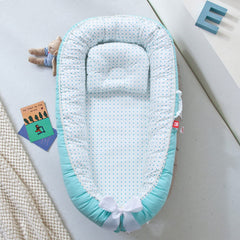 SYGA New Born Baby Nest Portable Reversible Sleeping Bed Foldable Sleeping Toddler Cotton Baby Mattress Pillow for 0-2 Years Baby, 53 X 88 CM, Blue Edge Blue Star