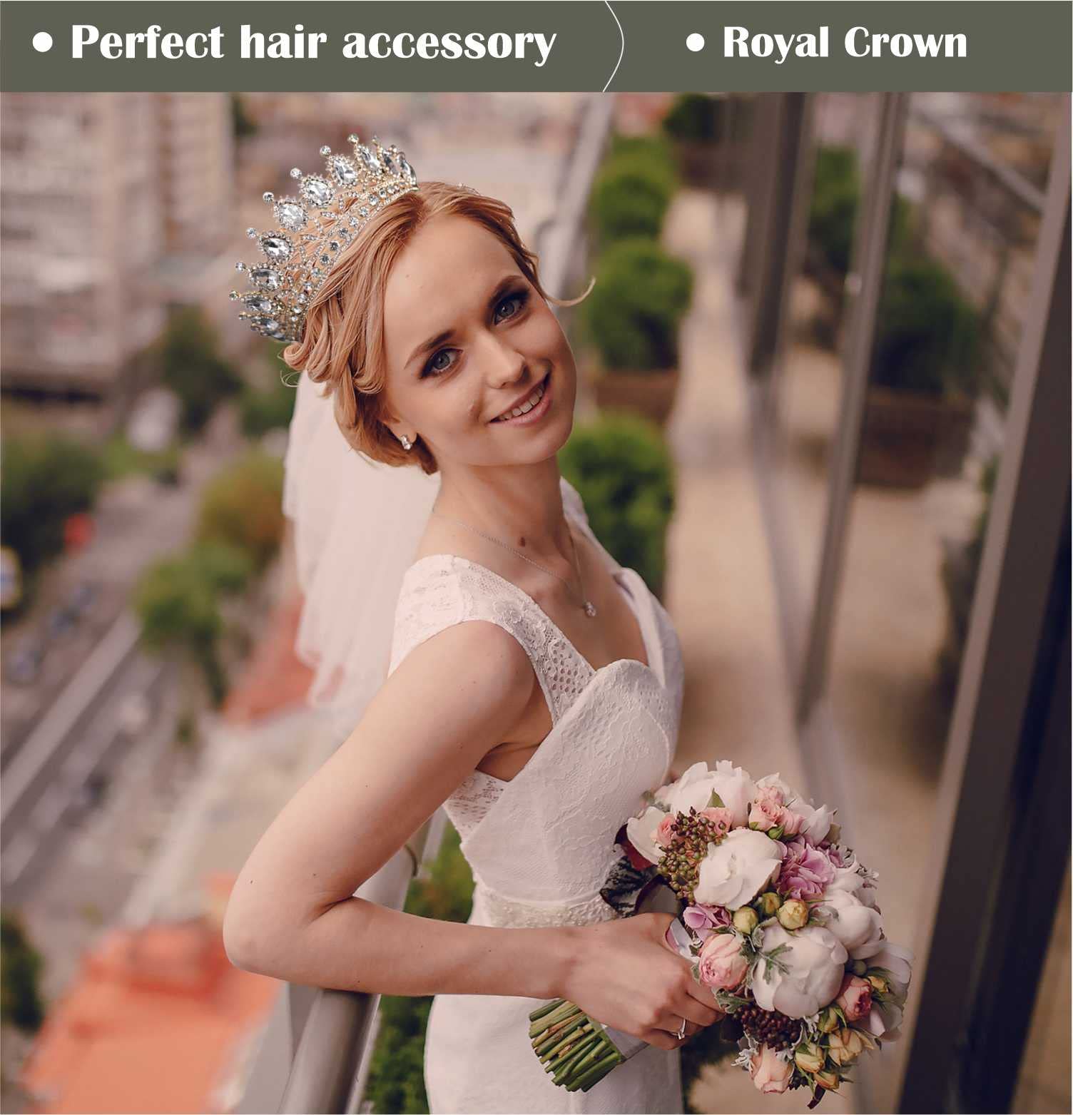 SYGA Crown Tiaras Princess Antique Bronze Crystal Rhinestone Bride Diamond Women Headband Wedding Jewelry Hair Accessories - White Diamond (Gold)