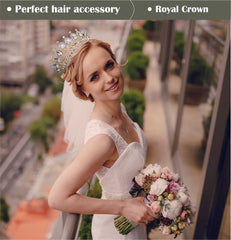 SYGA Crown Tiaras Princess Antique Bronze Crystal Rhinestone Bride Diamond Women Headband Wedding Jewelry Hair Accessories - White Diamond (Gold)