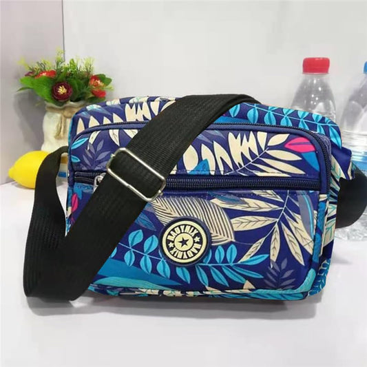 MOMISY Women Mobile Messenger cellphone Bag Ladies Nylon Shoulder Cross Body Long Strap for College, Outing, Travelling, Work (Medium, BlueLeaves)