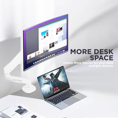iVOOMi Power Arm White Monitor Stand for Desk with 100 x 100mm VESA Mount, Adjustable Gas Spring Monitor arm with Grommet Mounting Base for 15-34'' 2-12 kgs Screens, 1 Year Warranty
