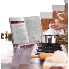 SYGA Reading Bookshelf Metal Mini Book Stand,Book Holder, Hands Free, Adjustable Cookbook,Documents Holder, Portable Bookstand for Music Books, Textbook, Recipe,Tablet, Ipad(Pink)