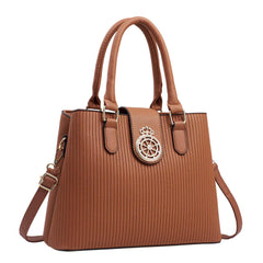 SYGA Elegant Striped Handbag for Women Crown Emblem Design, Convertible Crossbody & Shoulder Bag