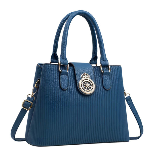 SYGA Elegant Striped Handbag for Women Crown Emblem Design, Convertible Crossbody & Shoulder Bag