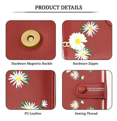 SYGA Women's Short Zipper Buckle Personalized Pu Leather Wallet Coin & Card Purse(Flower Red)