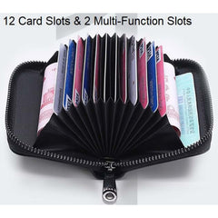 MOMISY PU Leather Credit Debit Card Holder Wallet Card Case ID Case Organizer Holder Zipper Wallet Coin Purse for Men & Women (14 Slots Brown)