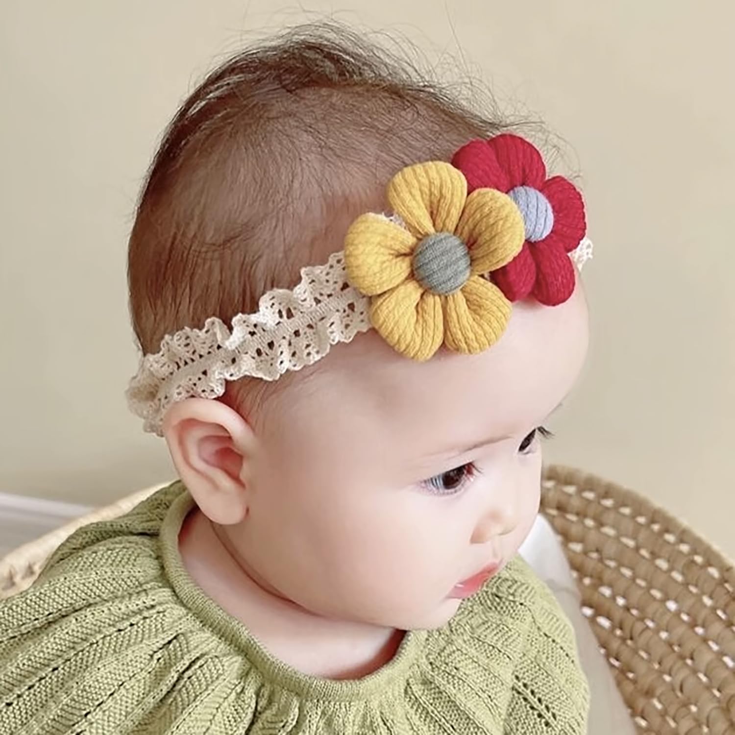 SYGA 3 Pcs Baby Girl Headband Soft Flower Bow Strechable Hairband Suitable For Newborns, Infants, Toddlers and Kids 0-3 Years(Color - 09)