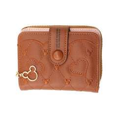 SYGA Women's Short Zipper Buckle Heart Shaped Wallet with Key Chain, Cute for Girls Pu Leather Wallet Coin & Card Purse(Mickey Brown)