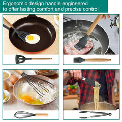 Syga Silicone Kitchen Spoon Utensil Set, 11 Piece (Grey)