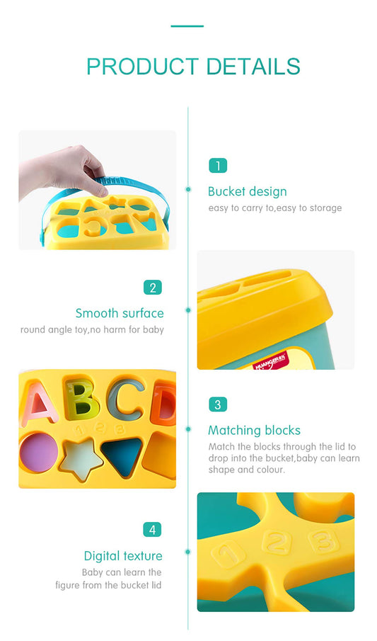 Syga 16 Pcs Baby's First Building Blocks - for Baby Kids - Alphabets and Shapes Learning