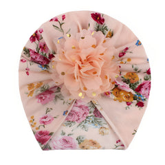 SYGA Baby Turban Hat, Toddler Beanie Cap Infant Hat 6 Month - 4 Year Cotton Floral Hat Headwear Cap Hat Accessories Unisex Hat, Peach Floral, 1 Piece