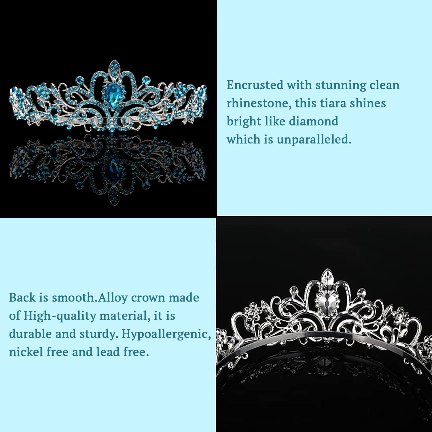 SYGA Bridal Princess Girl Tiara and Rhinestone Crown Headband Hair Accessories for Women Wedding Ceremony Party (Silver Plating + Sky Blue)