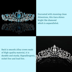 SYGA Bridal Princess Girl Tiara and Rhinestone Crown Headband Hair Accessories for Women Wedding Ceremony Party (Silver Plating + Sky Blue)
