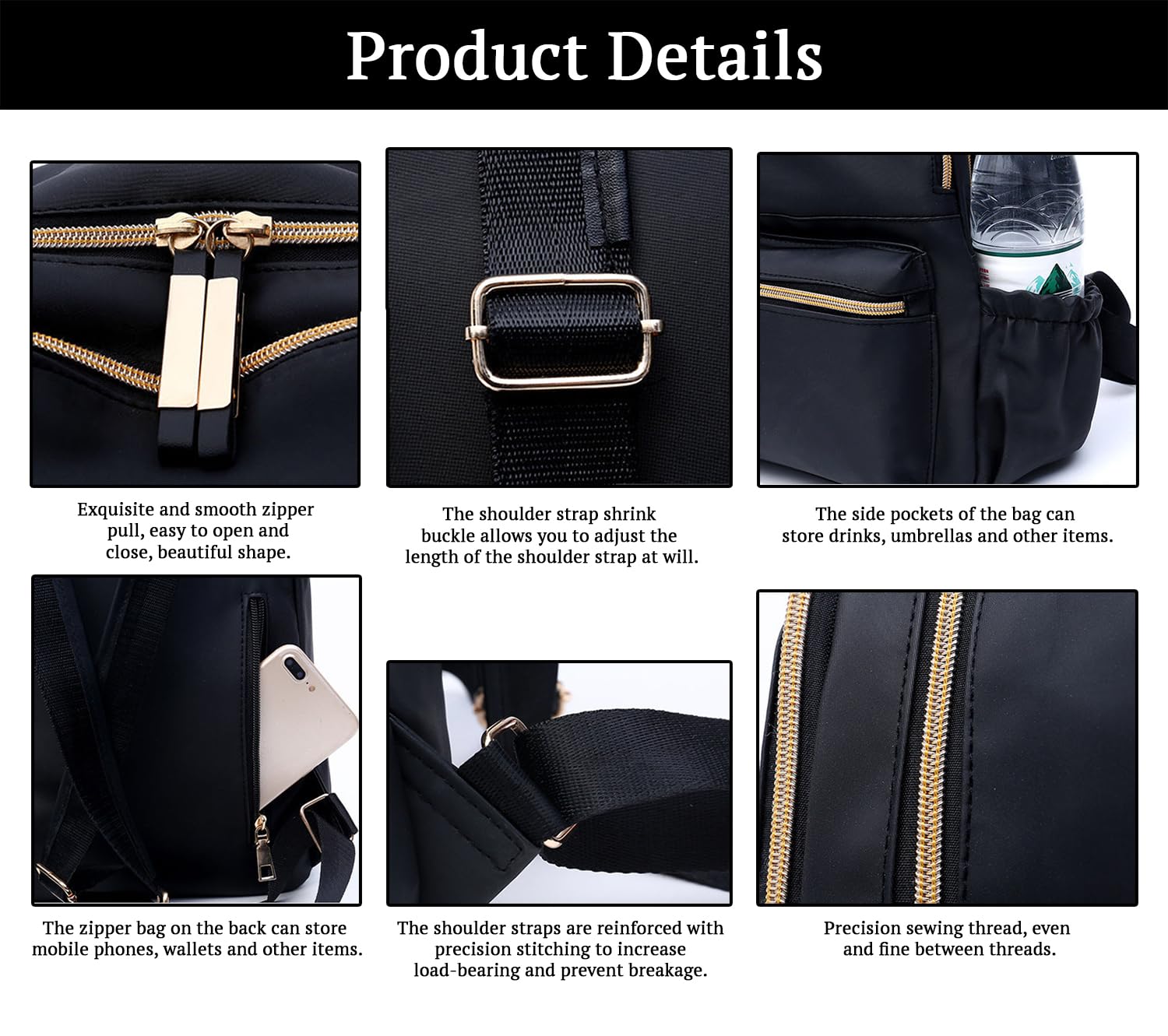 SYGA Women's Bags Backpacks Fashion Simple And Versatile Oxford Cloth Women's Bags(Black)