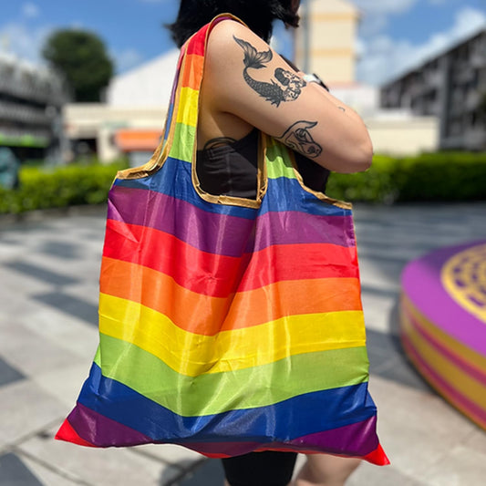 MOMISY Designer Pattern Reusable and Foldable Shopping Bag/Tote Hand bag/Travel Bag/Grocery Bag | Heavy Duty, Eco Friendly | Compact, Lightweight and Convenient (Stripe Multicolor)