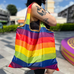 MOMISY Designer Pattern Reusable and Foldable Shopping Bag/Tote Hand bag/Travel Bag/Grocery Bag | Heavy Duty, Eco Friendly | Compact, Lightweight and Convenient (Stripe Multicolor)