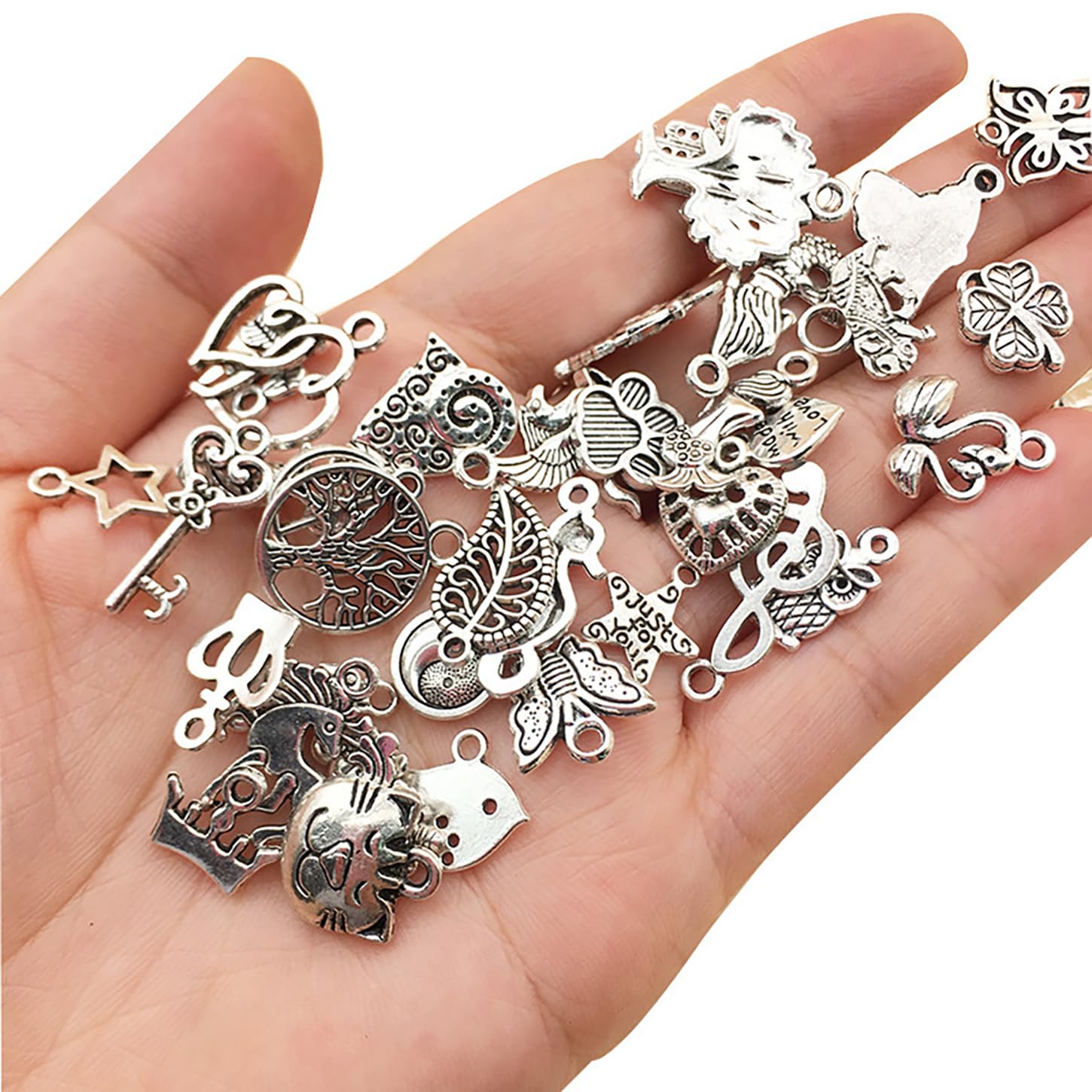 SYGA 100 Pieces Mixed Charms Pendant Charms Craft Supplies for Earrings Necklace Bracelet Jewellery DIY Making (Silver-001)