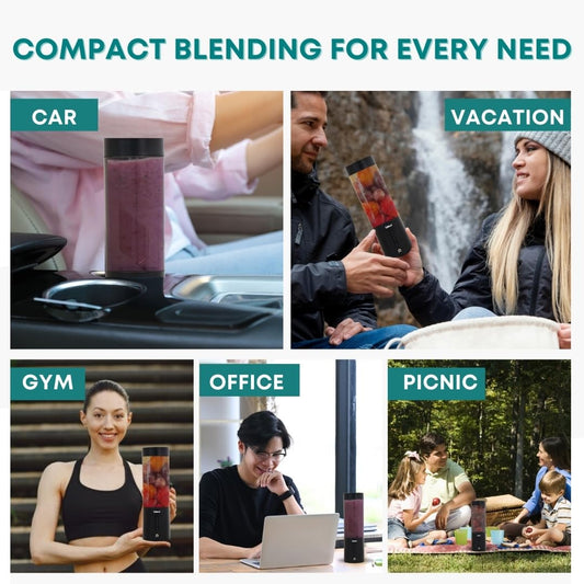 Libra Portable Blender for Smoothies & Juices â€“ USB Rechargeable Blender Juicer with 6 Blades, 450ml Capacity, 4000mAh Battery, 200W Motor, Waterproof Portable Juicer for Travel, Gym & Office (Black)