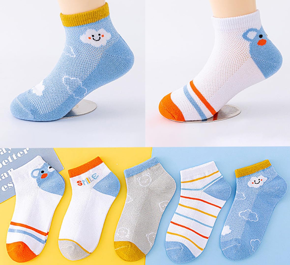 SYGA 5 Pairs Baby Girl & Baby Boy Socks, Toddlers Kids Socks Cotton Stretch Crew Socks with Cloud Design, Suitable for 3 to5 Years baby