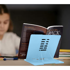 SYGA Reading Bookshelf Metal Mini Book Stand,Book Holder, Hands Free, Adjustable Cookbook,Documents Holder, Portable Bookstand for Music Books, Textbook, Recipe,Tablet, Ipad(Blue)