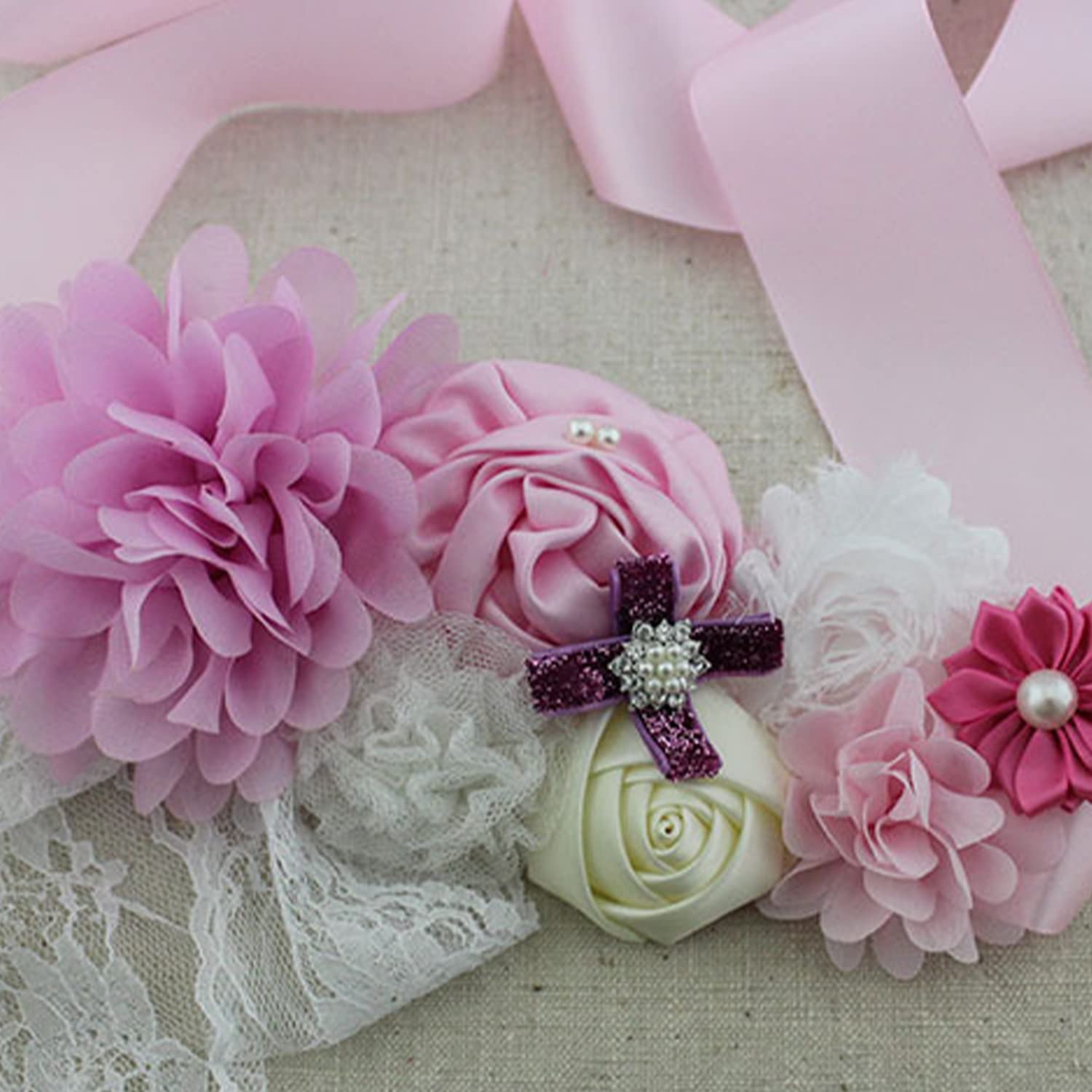 SYGA Pregnant Woman Baby Shower Maternity Flower Belt For MOM To Be & Daddy To Be Woman Belt Photography Props (Blue Wave)