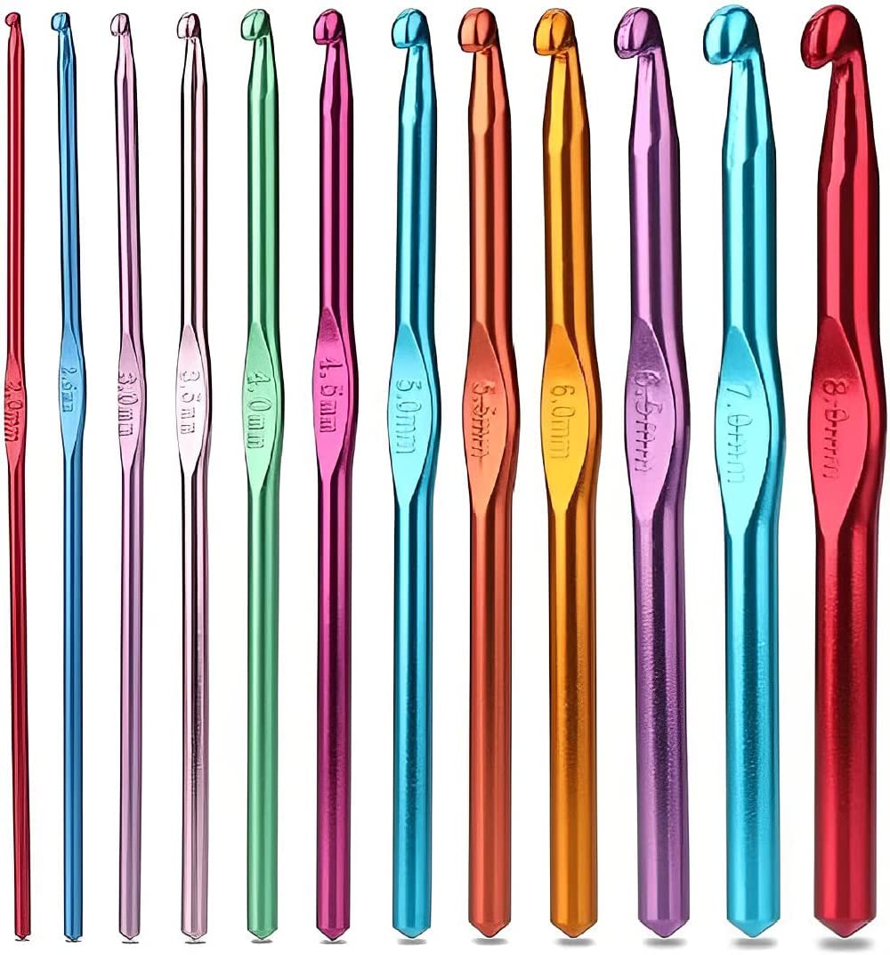 SYGA 12pcs Crochet Hooks Set, Aluminium Knitting Crochet Needle Kit, Hand Knitted Sewing Kit Diy Weave Yarn Craft Tool To Knit Hats, Socks, Sweaters, Purses, Sling Bag, Booties-Multicolour, 2mm to 8mm