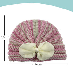 SYGA Baby Boy Girl Kids Bow Striped Knitted Hat Children Warm Wool Bowknot Hats Infant Baby Hat 0-4 Years (Burgundy)