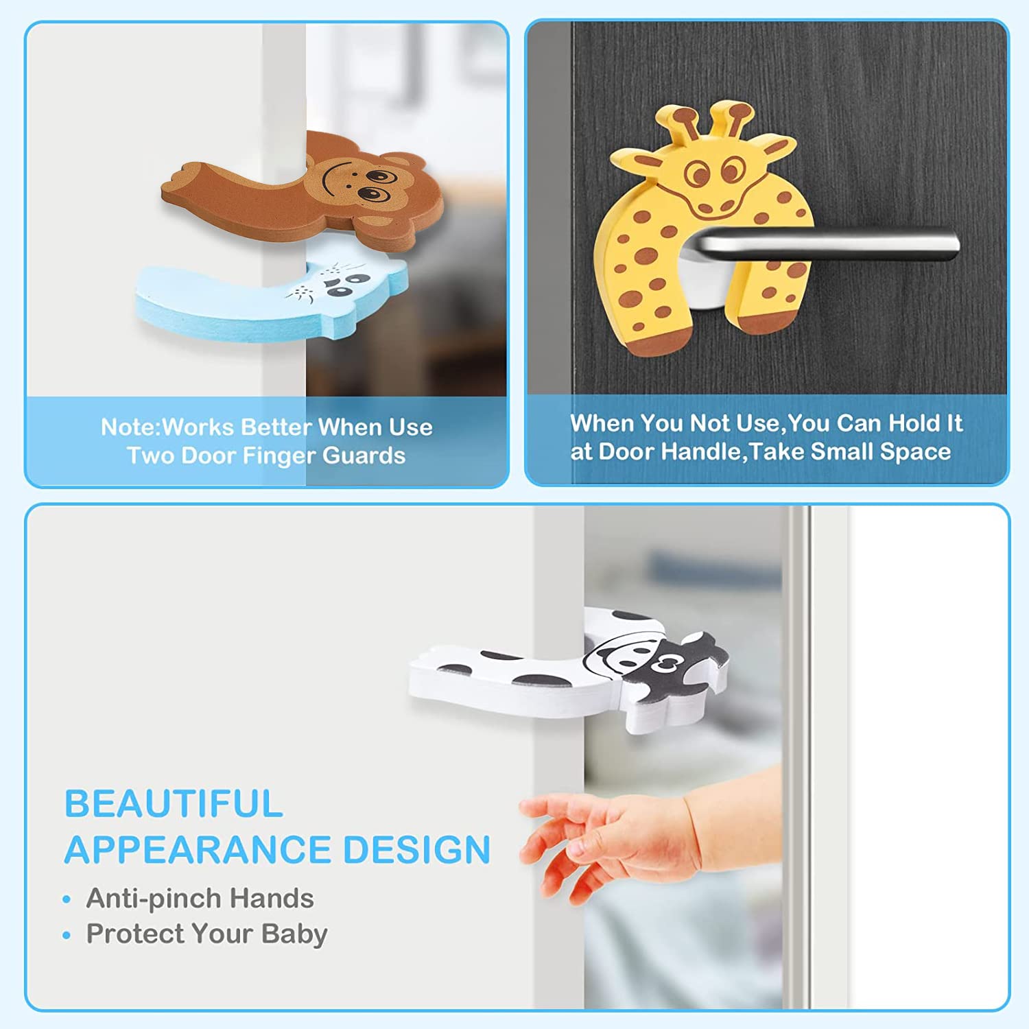 SYGA 5 Pcs Children Safety Door Pinch Guard,Door Slam Stopper Soft Foam Door Stopper,Prevents Finger Pinch Injuries &Child or Pet from Getting Locked in Room,Colorful Cartoon Animal Cushion-Muticolor